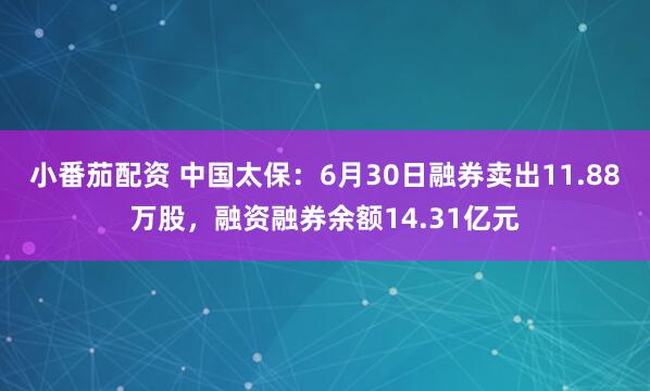 小番茄配资 中国太保：6月30日融券卖出11.88万股，融资融券余额14.31亿元